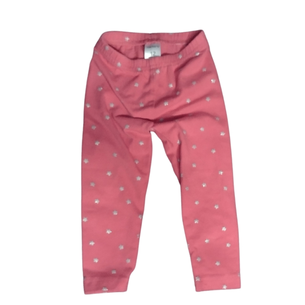 M6) Carter’s Baby Girl Pink Leggings Pants 12M Silver Star Print Stretch Cotton